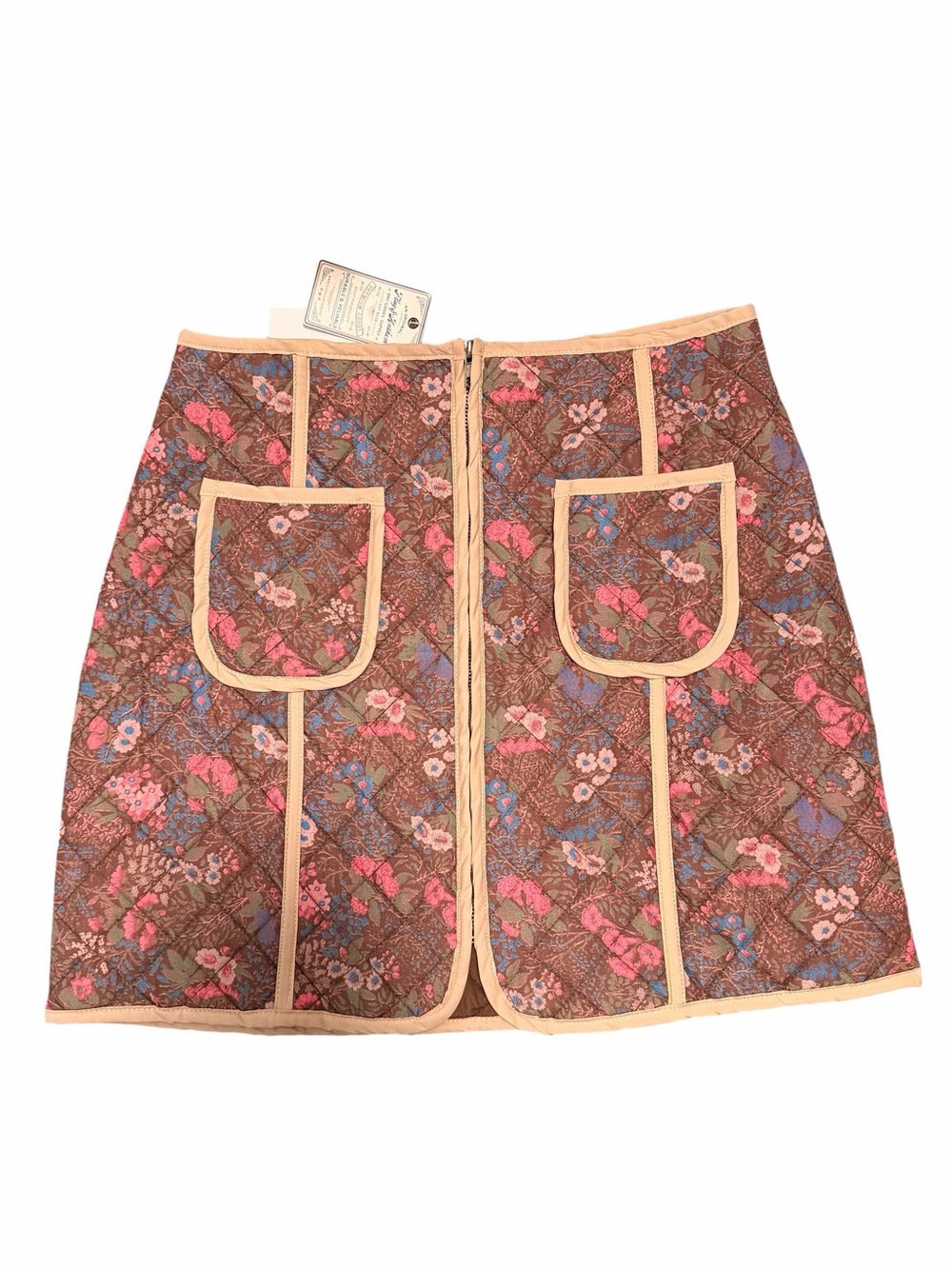 NWT Quilted Floral A-Line Mini Skirt in Brown and Pink, Flag and Anthem 8